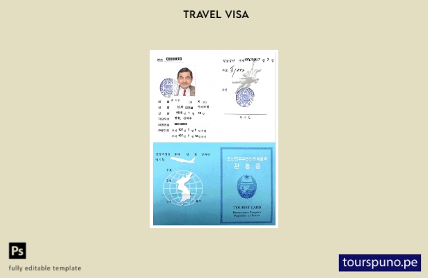 Plantilla de tarjeta de turista de Corea lista para imprimir